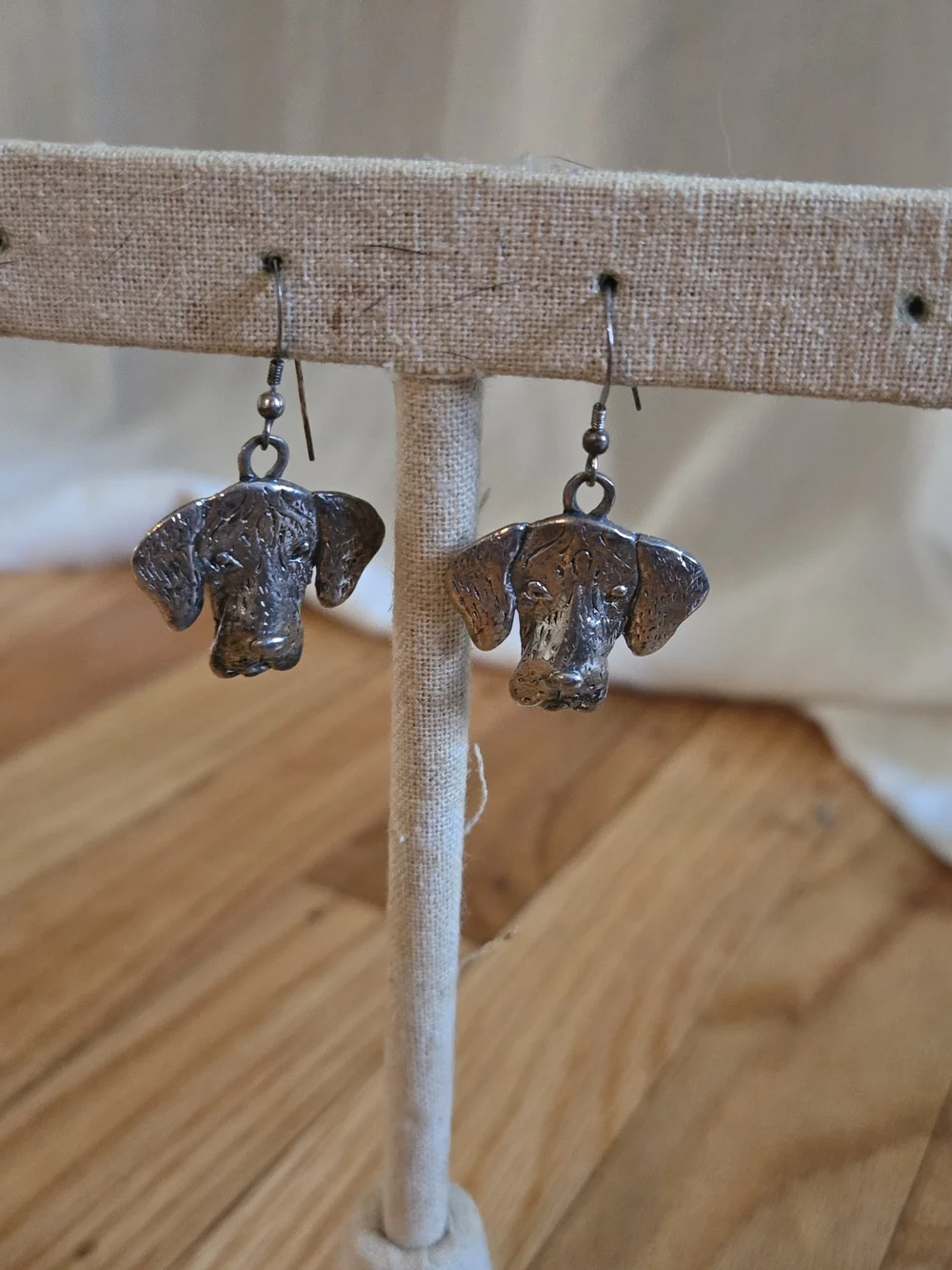 Silver Dog Head Dangle Earrings - Unbranded